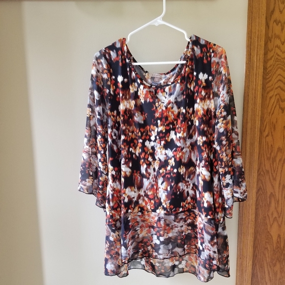 Dress Barn warm tone patterned tunic blouse, 2x - Picture 6 of 7